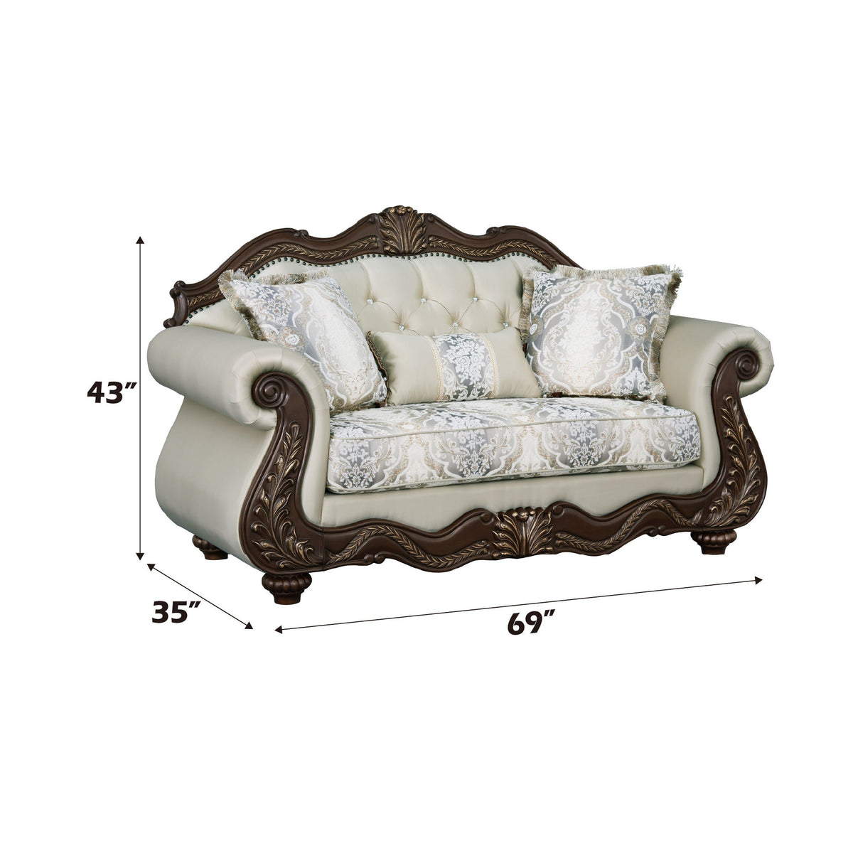 Pierce Loveseat With 3 Pillows with Pocket Coil Cushions - Beige / Cherry