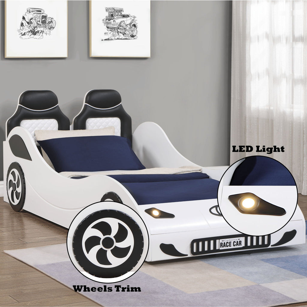 Twin Car Bed with LED Lights - Red or White