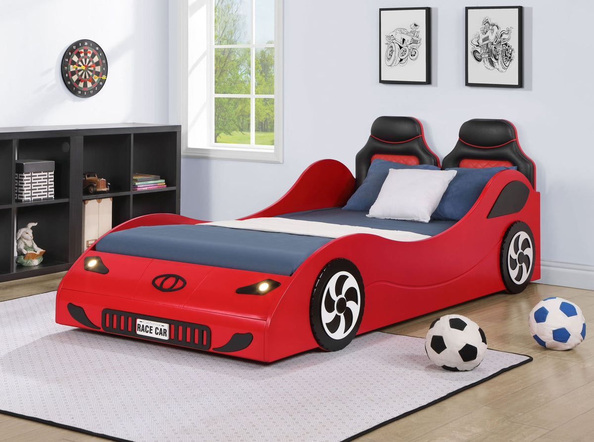 Twin Car Bed with LED Lights - Red or White
