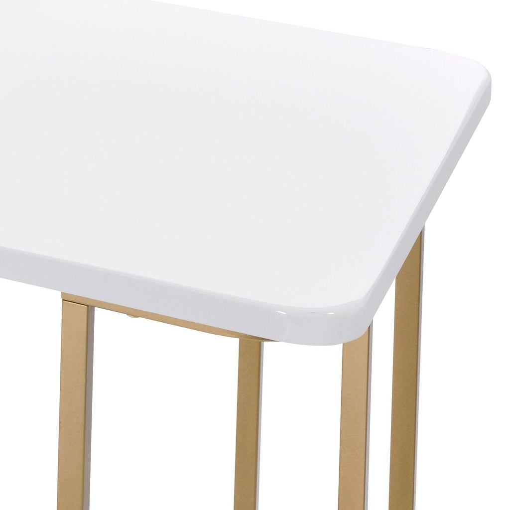 White and Gold Writing Desk with Open Metal Base - 48" Wide