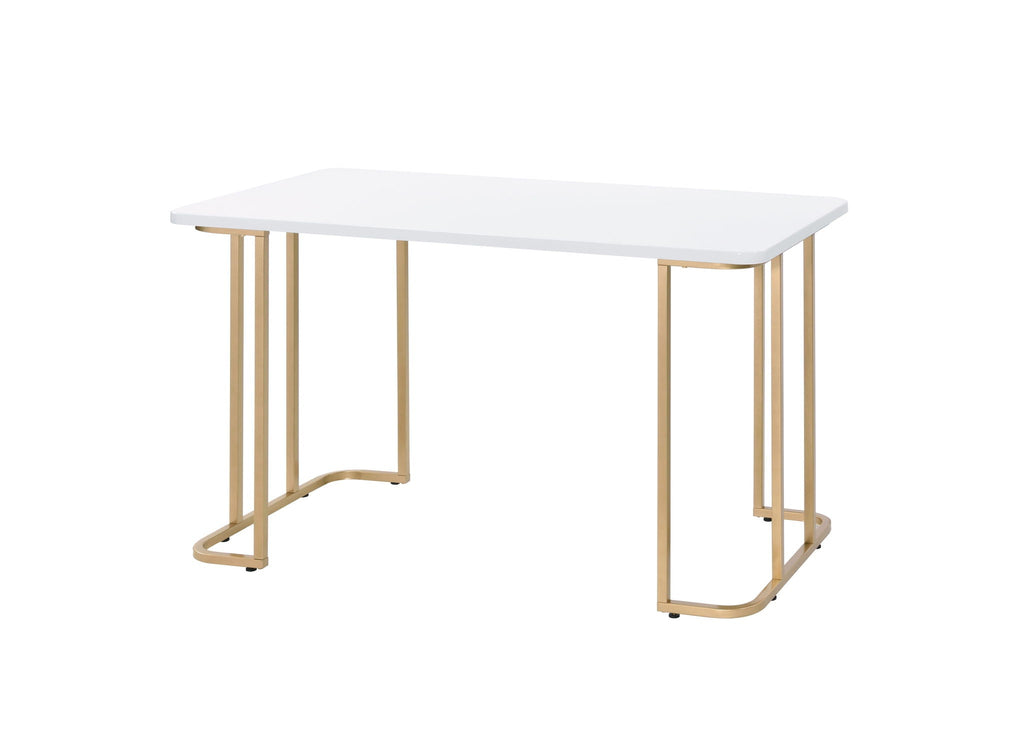 White and Gold Writing Desk with Open Metal Base - 48" Wide