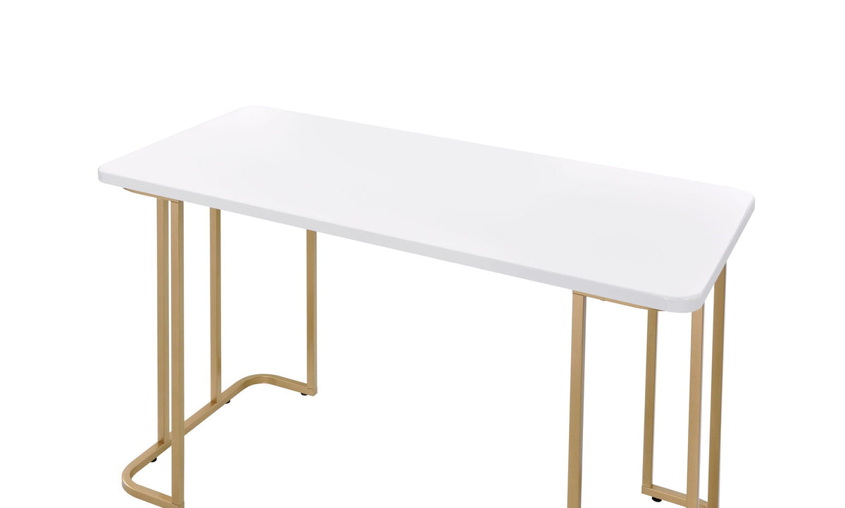 White and Gold Writing Desk with Open Metal Base - 48" Wide