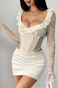 Romantic Ruffled Lace Long Sleeve Corset Top