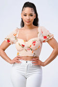 FLORAL CHIFFON SMOCKED SWEETHEART TOP