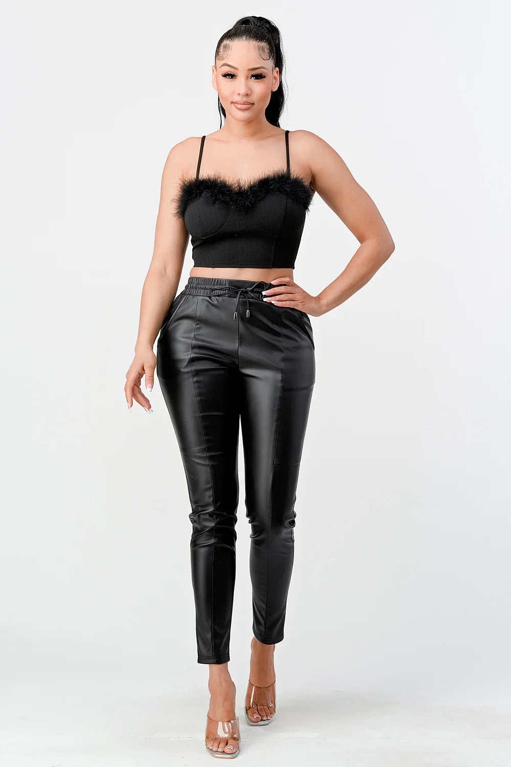 LUX FUR CREPE CROP TOP