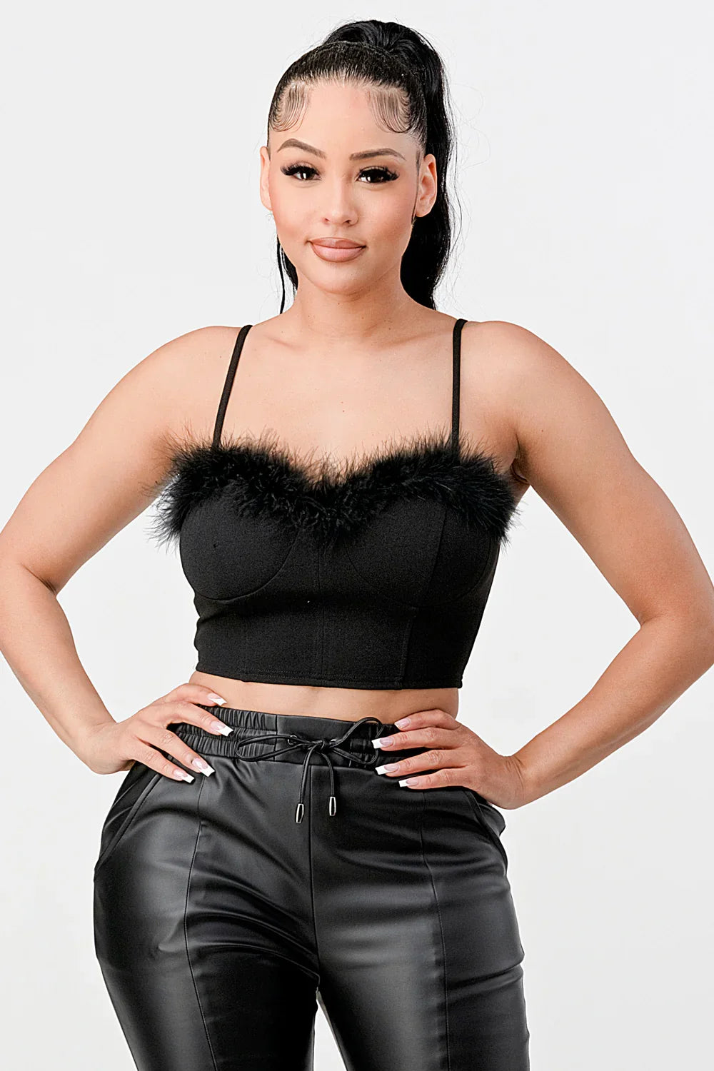LUX FUR CREPE CROP TOP