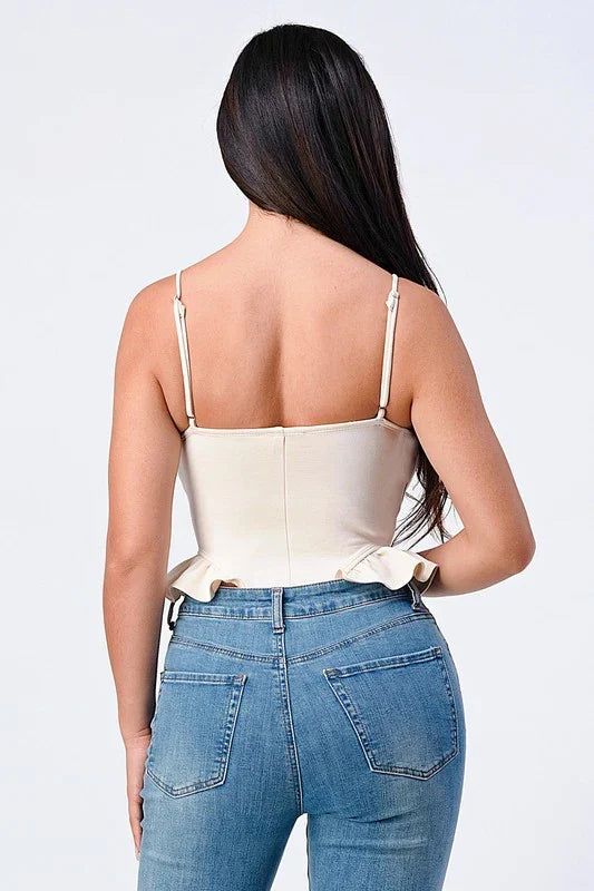 Scuba Side-Frill Cami Bodysuit – Cream