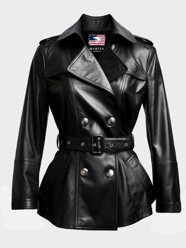 Women Black Leather Winter Coat – Belted Style