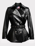 Women Black Leather Winter Coat – Belted Style
