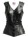 Women Vintage Black Leather Vest